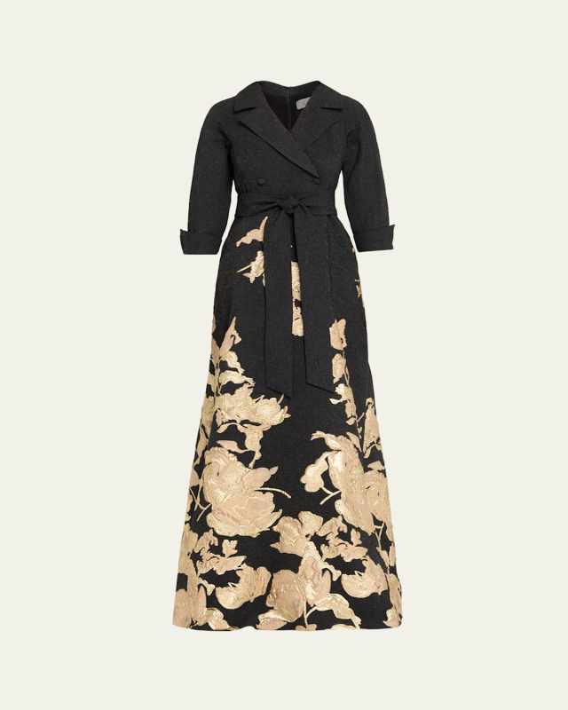 Metallic Floral Jacquard Shirt Gown